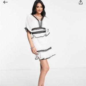 ASOS design lace mini dress with pleated chiffon and contrast trims